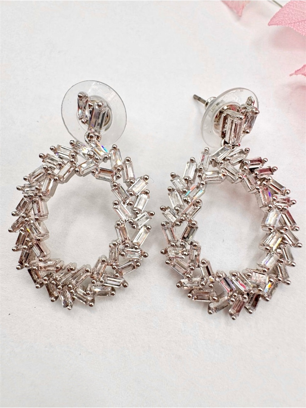 CZ Baguette Dangle Hoop Wreath Earrings Glam Holiday Special Occasion Regency